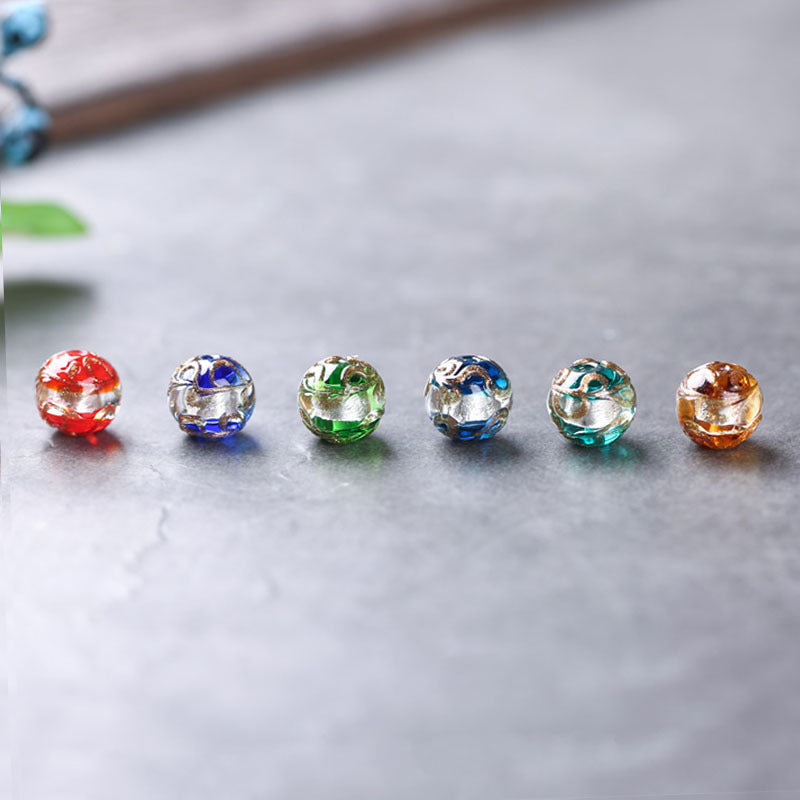 Cuentas redondas de lámina de plata de vidrio de seda de 50 piezas al por mayor